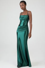 Sissyboy Womens Maxi Dress With Corset Details And Pleats In Bottle Green