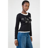 Sissy boy Ladies Long Sleeve Knit Top In Black & White