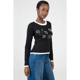 Sissy boy Ladies Long Sleeve Knit Top In Black & White