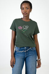 Sissyboy Regular Green T-shirt With Rose Transfer