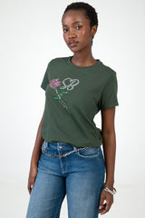 Sissy boy Regular Green T-shirt With Rose Transfer