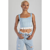 Sissy boy Womens Denim and Anglaise Corset In Light Blue