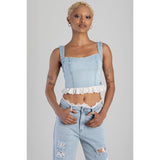 Sissy boy Womens Denim and Anglaise Corset In Light Blue