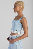 Sissy boy Womens Denim and Anglaise Corset In Light Blue