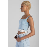 Sissy boy Womens Denim and Anglaise Corset In Light Blue