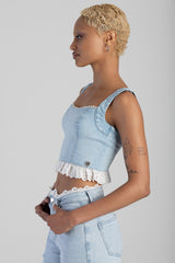 Sissyboy Womens Denim and Anglaise Corset In Light Blue