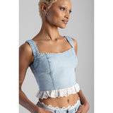 Sissy boy Womens Denim and Anglaise Corset In Light Blue