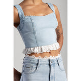 Sissy boy Womens Denim and Anglaise Corset In Light Blue