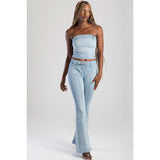 Sissy boy Ladies Low Waist Skinny Flare Jeans In Light Vintage