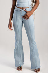 Sissyboy Ladies Low Waist Skinny Flare Jeans In Light Vintage