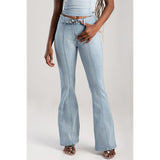 Sissy boy Ladies Low Waist Skinny Flare Jeans In Light Vintage