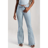 Sissy boy Ladies Low Waist Skinny Flare Jeans In Light Vintage