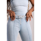 Sissy boy Ladies Low Waist Skinny Flare Jeans In Light Vintage