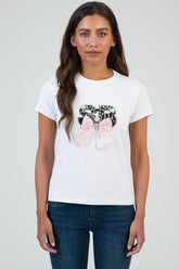 Sissy boy Regular T-shirt With Bling And Bow Detail In White