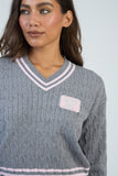 Sissy boy Womens V-Neck Cable Knit Jersey In Grey
