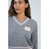 Sissy boy Womens V-Neck Cable Knit Jersey In Grey