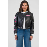 Sissyboy Womens Faux Leather Bomber Jacket In Black