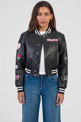 Sissyboy Womens Faux Leather Bomber Jacket In Black
