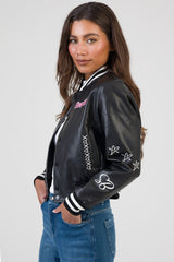 Sissyboy Womens Faux Leather Bomber Jacket In Black