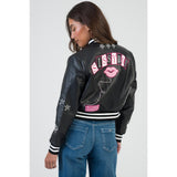 Sissyboy Womens Faux Leather Bomber Jacket In Black