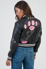 Sissyboy Womens Faux Leather Bomber Jacket In Black