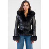 Sissy boy Womens Faux Fur And Faux Leather Jacket n Black