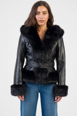 Sissy boy Womens Faux Fur And Faux Leather Jacket n Black