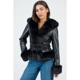 Sissy boy Womens Faux Fur And Faux Leather Jacket n Black