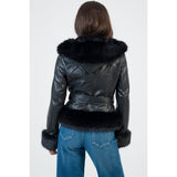 Sissy boy Womens Faux Fur And Faux Leather Jacket n Black