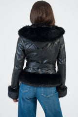Sissy boy Womens Faux Fur And Faux Leather Jacket n Black