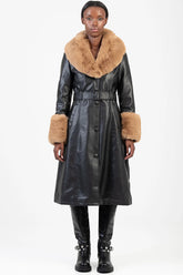 Sissy boy J32919 Faux Fur And Faux Leather Coat In Black And Brown