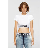 Diesel Womens Sporty Cropped Top With Logo Band T-Shirt In White