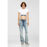 Diesel Womens Sporty Cropped Top With Logo Band T-Shirt In White
