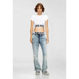 Diesel Womens Sporty Cropped Top With Logo Band T-Shirt In White
