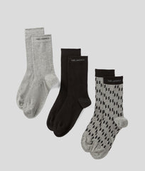 Karl Lagerfeld K Monogram 3 Pack Socks Set In Grey & Black