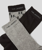 Karl Lagerfeld K Monogram 3 Pack Socks Set In Grey & Black
