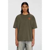 Diesel Mens Jersey With Flocked Print T-shirt In Military Olive