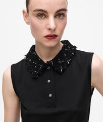 Karl Lagerfeld Womens Logo Boucle Polo In Black