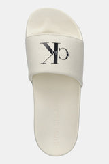 Calvin Klein Womens Monogram Slides In Beige