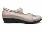 Angels Ladies Leather Flat Shoes In Stone/Pewter