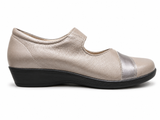 Angels Ladies Leather Flat Shoes In Stone/Pewter