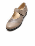 Angels Ladies Leather Flat Shoes In Stone/Pewter