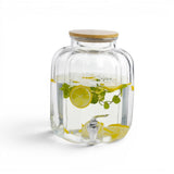 Aqua Glass Beverage Dispencer With Bamboo Lid In Clear