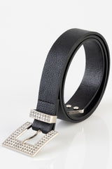 Sissyboy Womens Belt With Silver Square Hardware In Black