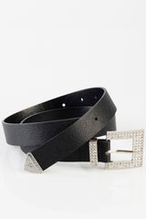 Sissyboy Womens Belt With Silver Square Hardware In Black