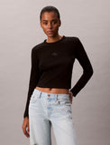 Calvin Klein Womens Monogram Long Sleeve Baby T-Shirt In Black