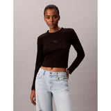 Calvin Klein Womens Monogram Long Sleeve Baby T-Shirt In Black