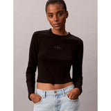 Calvin Klein Womens Monogram Long Sleeve Baby T-Shirt In Black