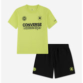 Converse Booys Multi Hit Gfx Short Set In Black And Lime Green