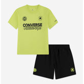 Converse Booys Multi Hit Gfx Short Set In Black And Lime Green